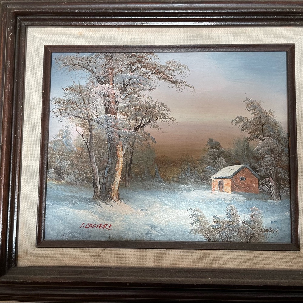 Tranquil Winter Scene with Brown Frame